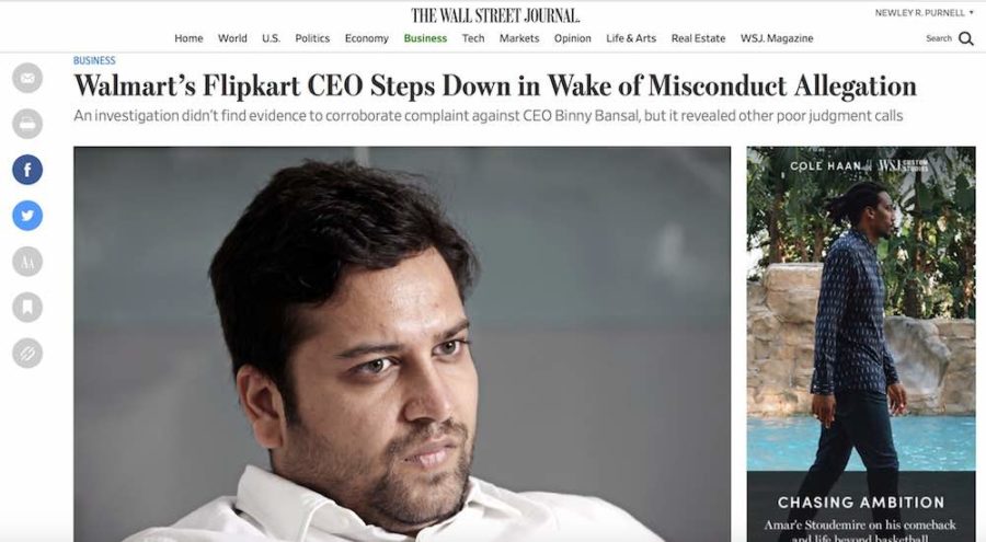 Walmart’s Flipkart CEO Steps Down in Wake of Misconduct Allegation – Newley Purnell