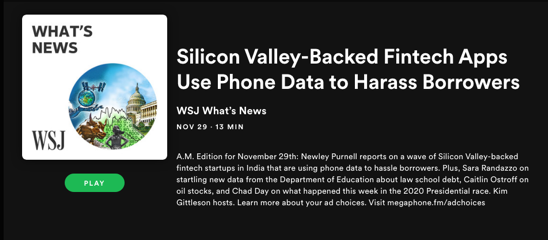 2019 12 03Silicon Valley Backed Fintech Apps Use Phone Data to Harass Borrowers