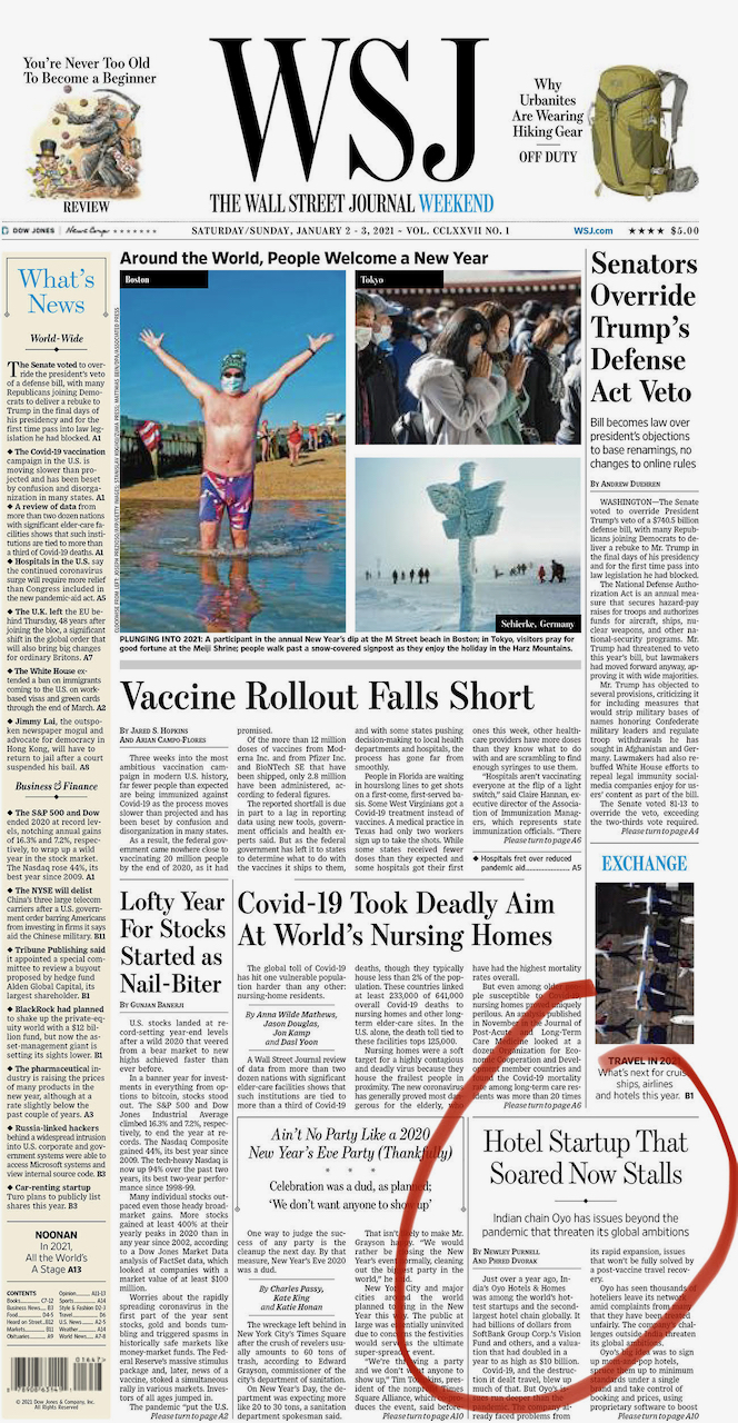 WSJ Oyo page one
