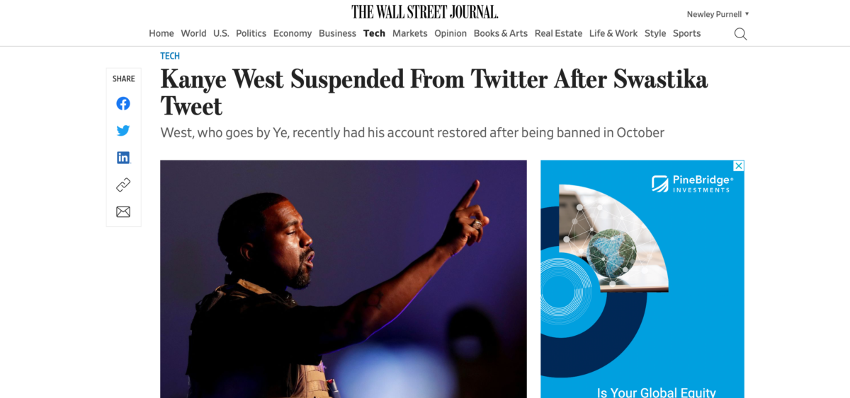 WSJ story on Kanye West Twitter suspension