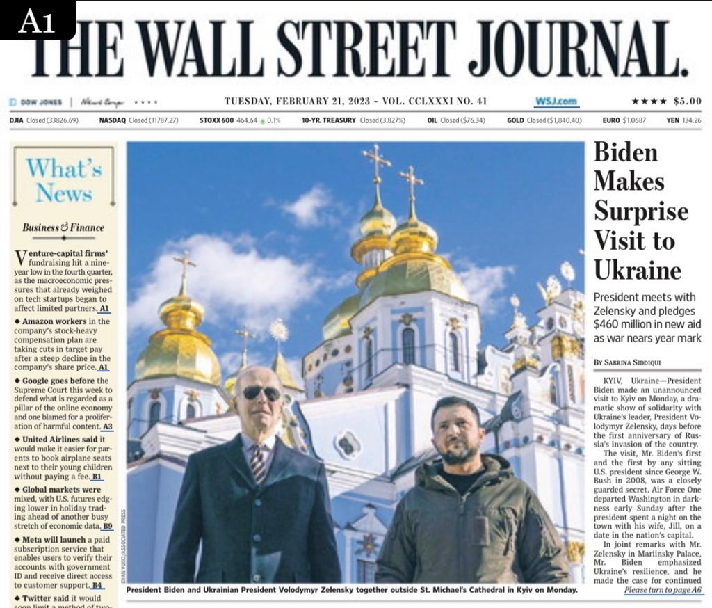 WSJ page one Biden Zelensky in Kyiv
