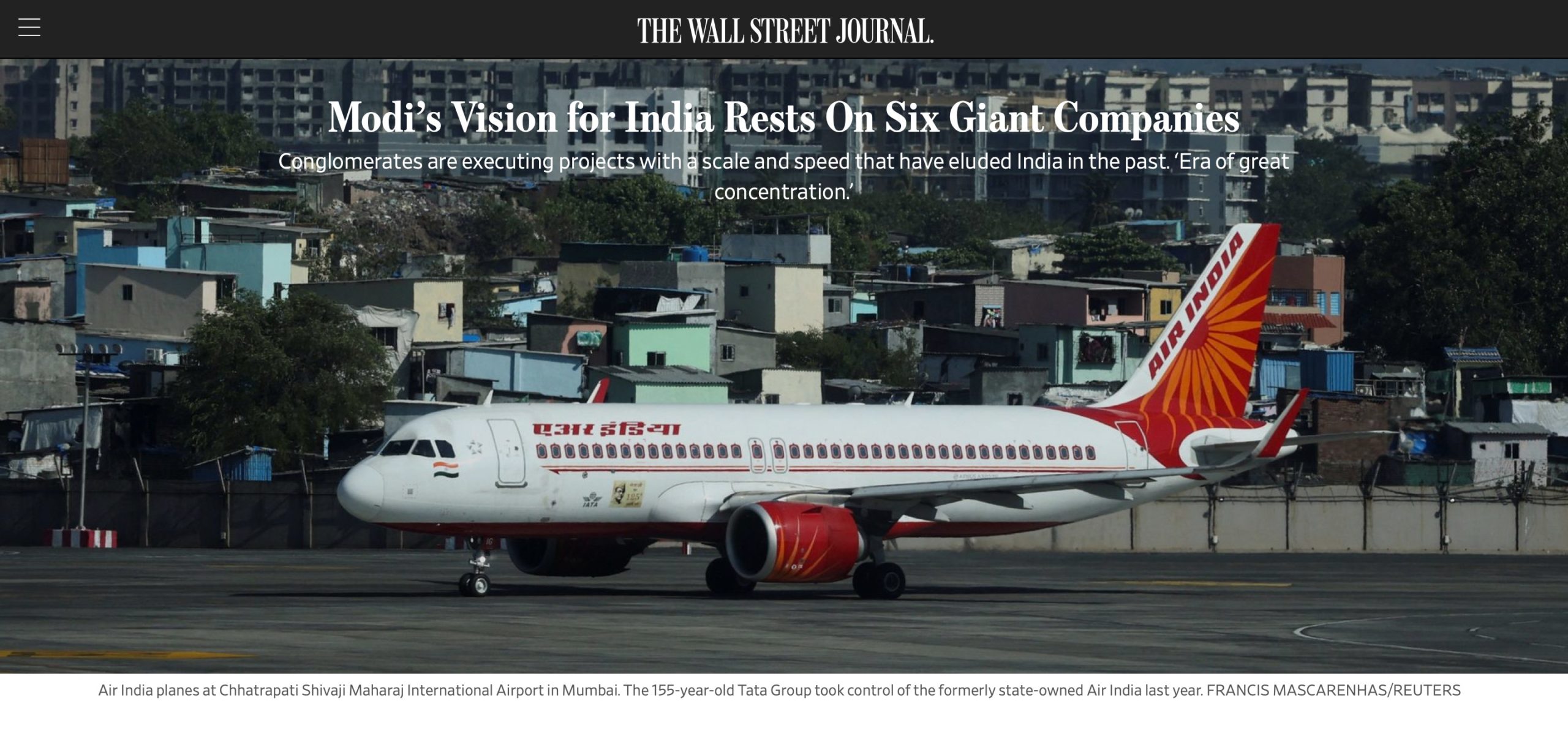 Modi's Vision for India Rests On Six Giant Companies - WSJ