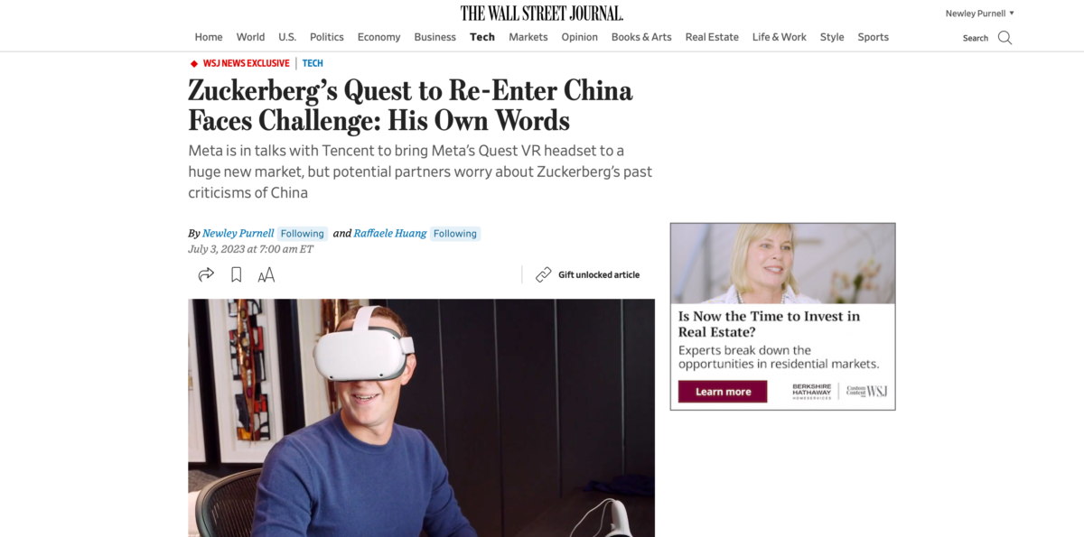 Zuckerberg China Tencent Meta VR