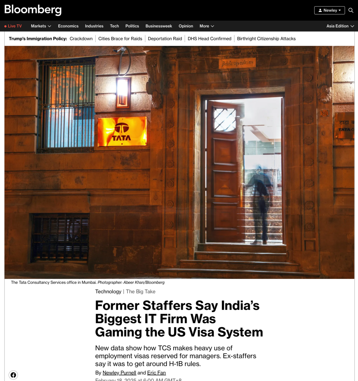 Former Staffers Say India’s Biggest IT Firm Was Gaming the US Visa System